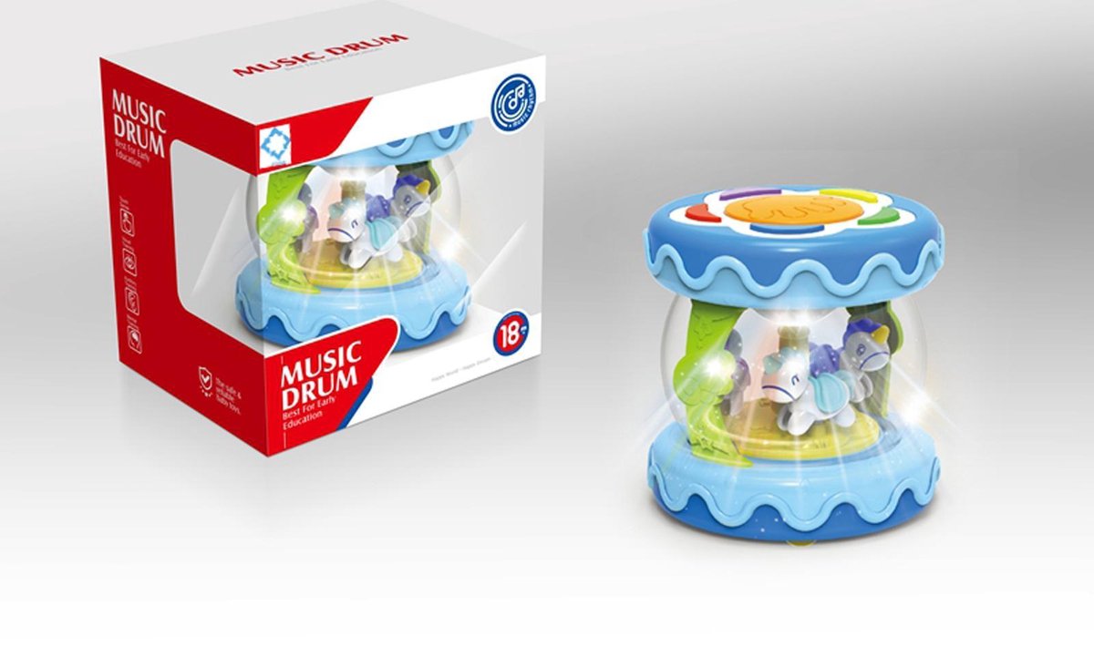 Speelgoed Muziek en Licht – Baby | Carousel Speelgoed | Baby Drum – Speelgoed Draaimolen - Blauw